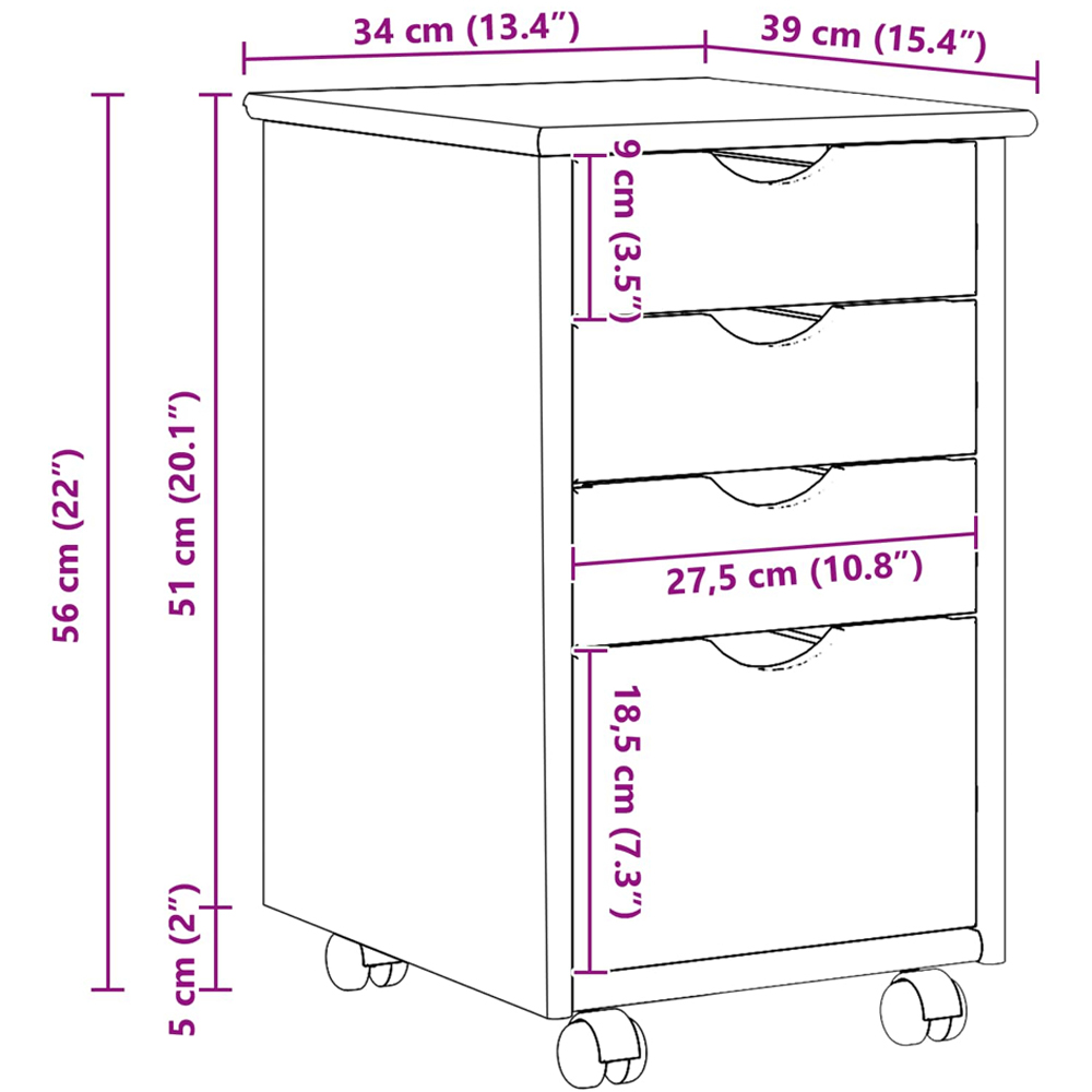 vidaXL 4 Drawer Black Rolling Storage Cabinet Image 9