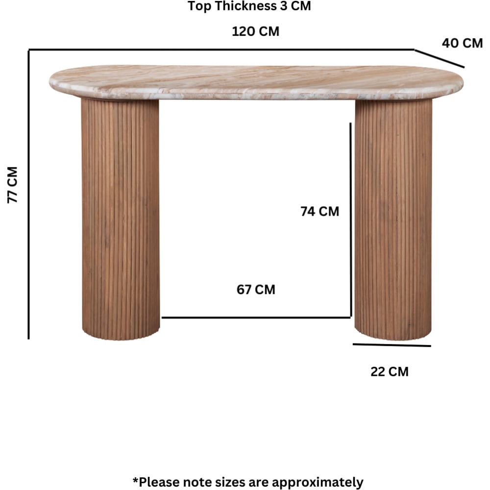 IH Design Bundi Natural Marble and Wood Pedestal Console Table Image 6