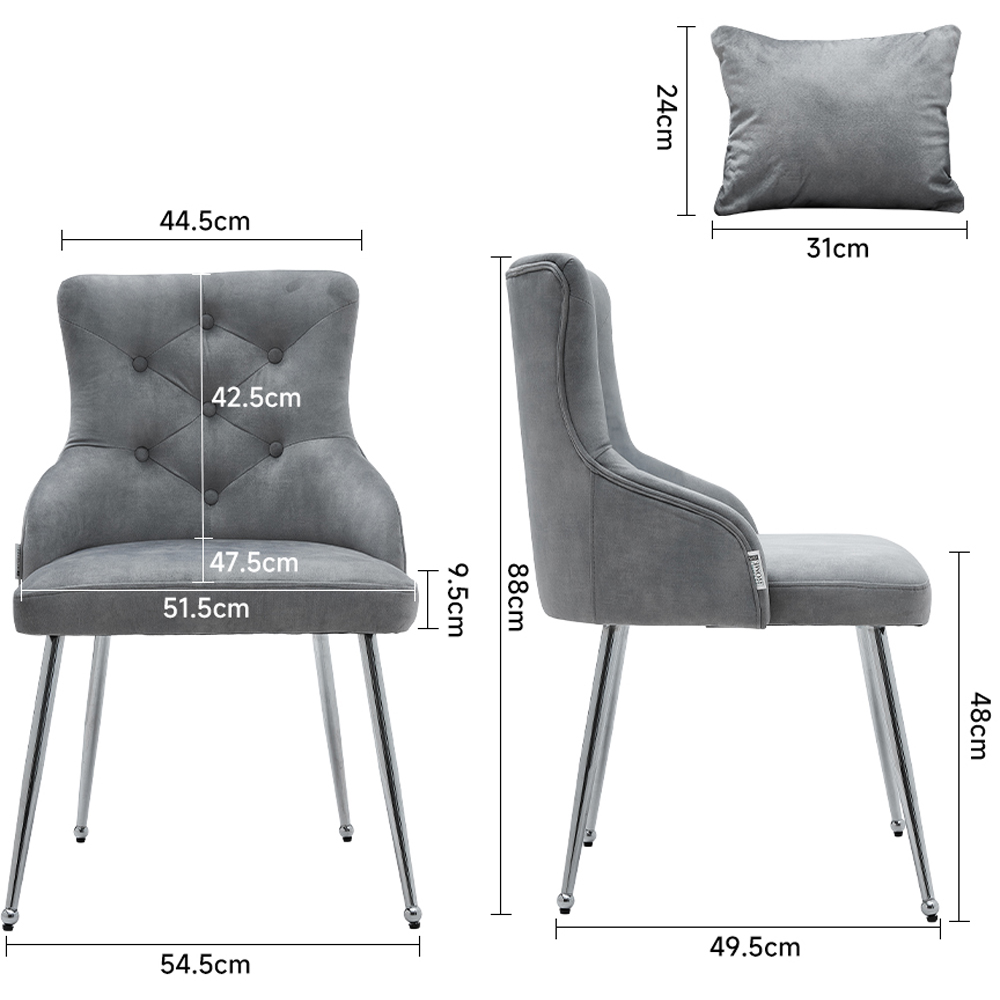 Living and Home Grey Velvet Tufted Dining Chair Image 9