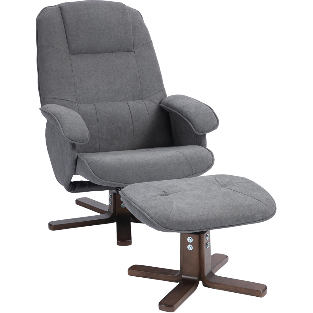 Portland Grey Linen Swivel Manual Recliner Chair with Footstool Image 2
