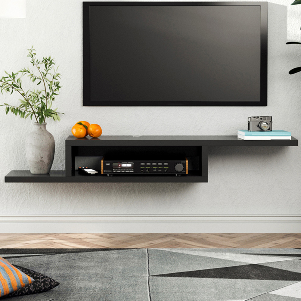 HOMCOM 2-Tier Black Floating TV Stand Image 1