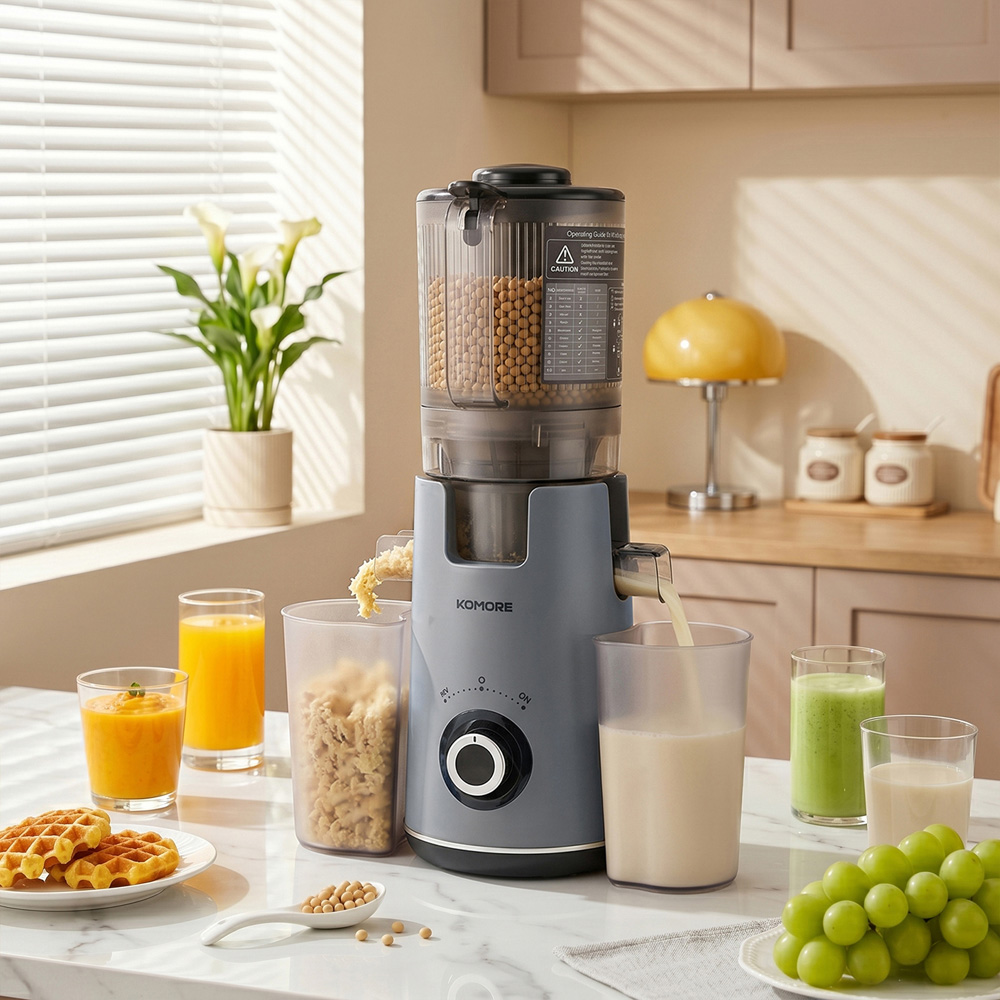 Komore EK090048 Grey Slow Masticating Cold Press Juicer with 130mm Chute 300W Image 2