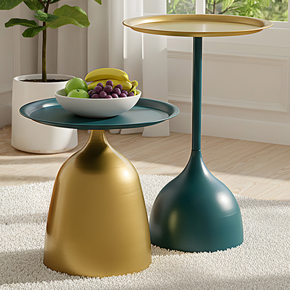 Living and Home Deep Teal and Gold Round Side Table Set of 2 Image 1