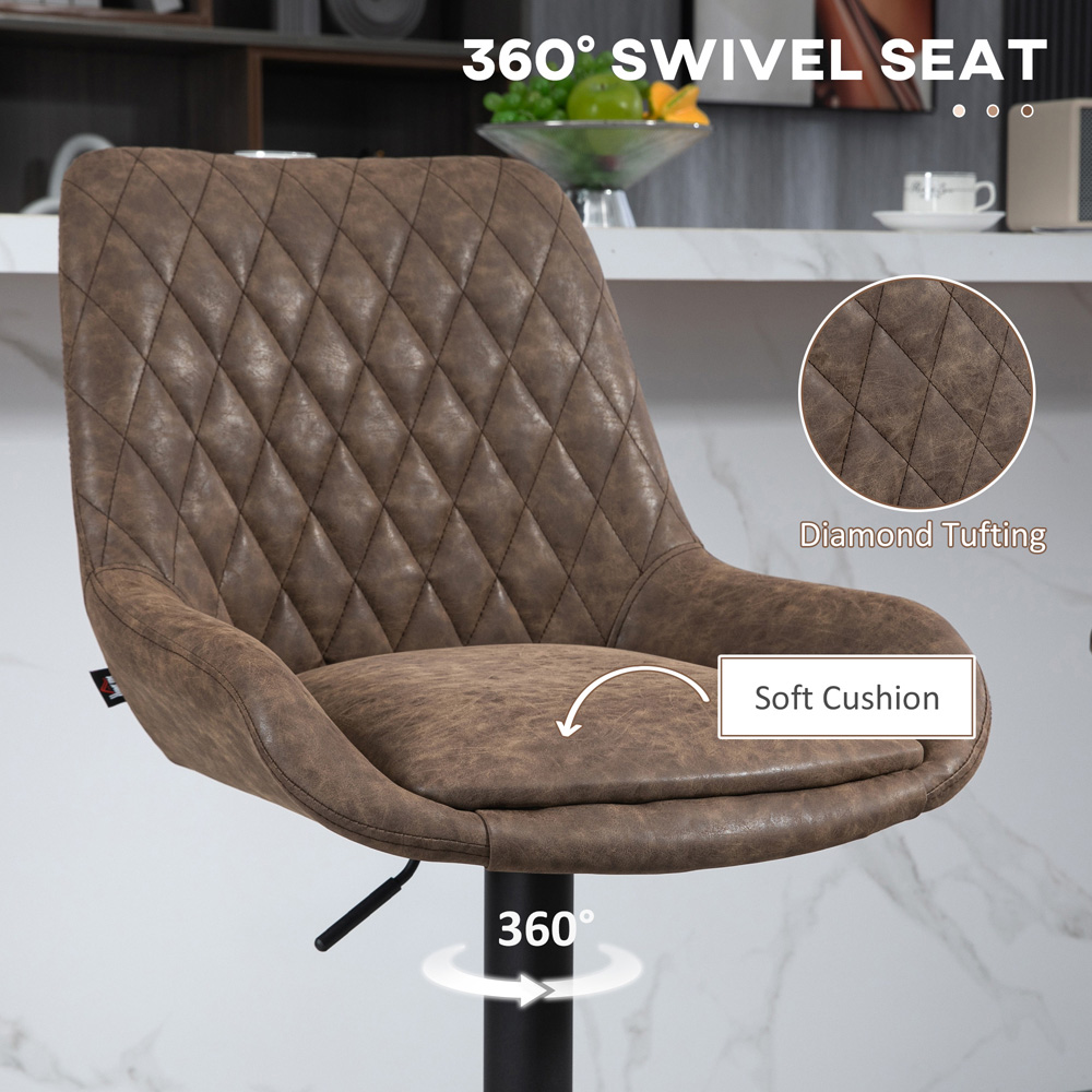 HOMCOM Coffee Faux Leather Diamond Tufted Adjustable Swivel Adjustable Bar Chair Set of 2 Image 6
