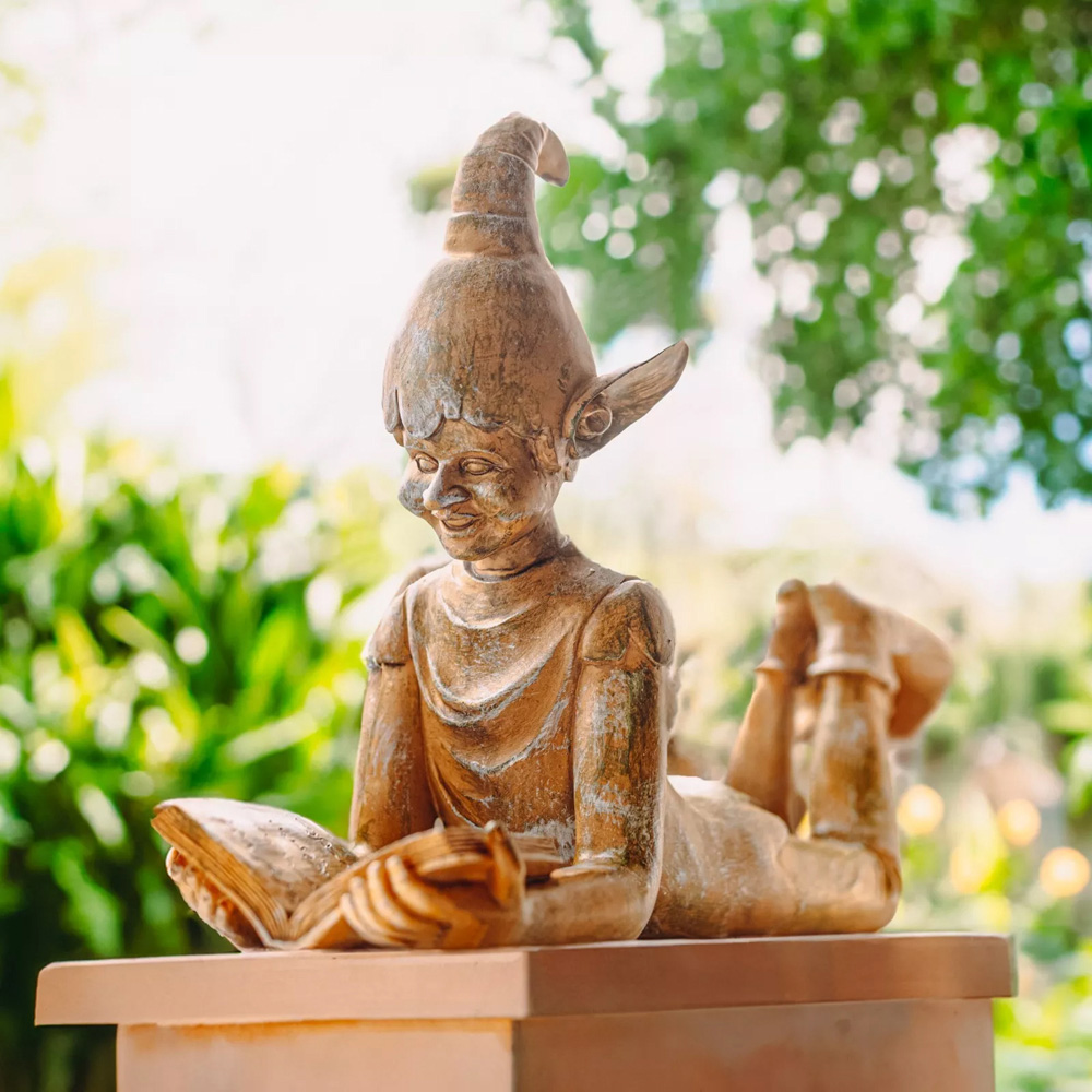 Marco Paul Bronze Lying Elf Reading a Book Garden Ornament Image 5