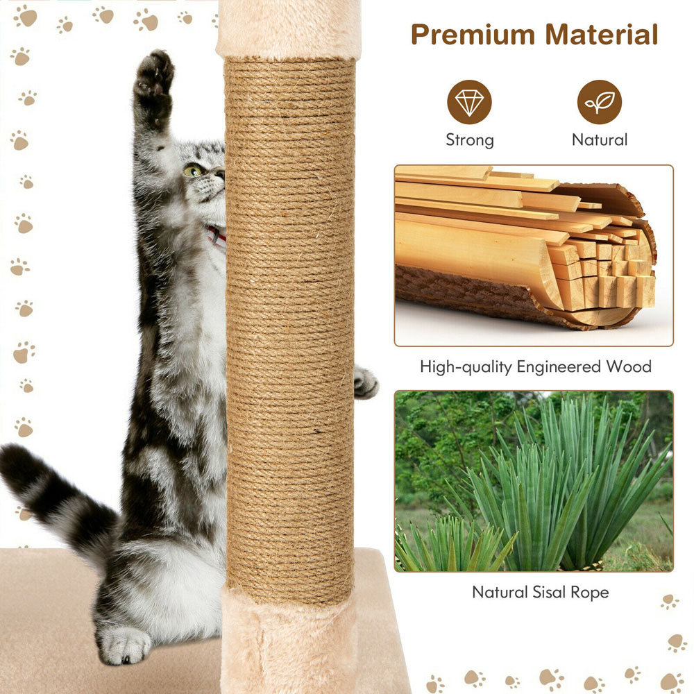 Costway Beige Multi Level Cat Scratch Post Tree Image 6