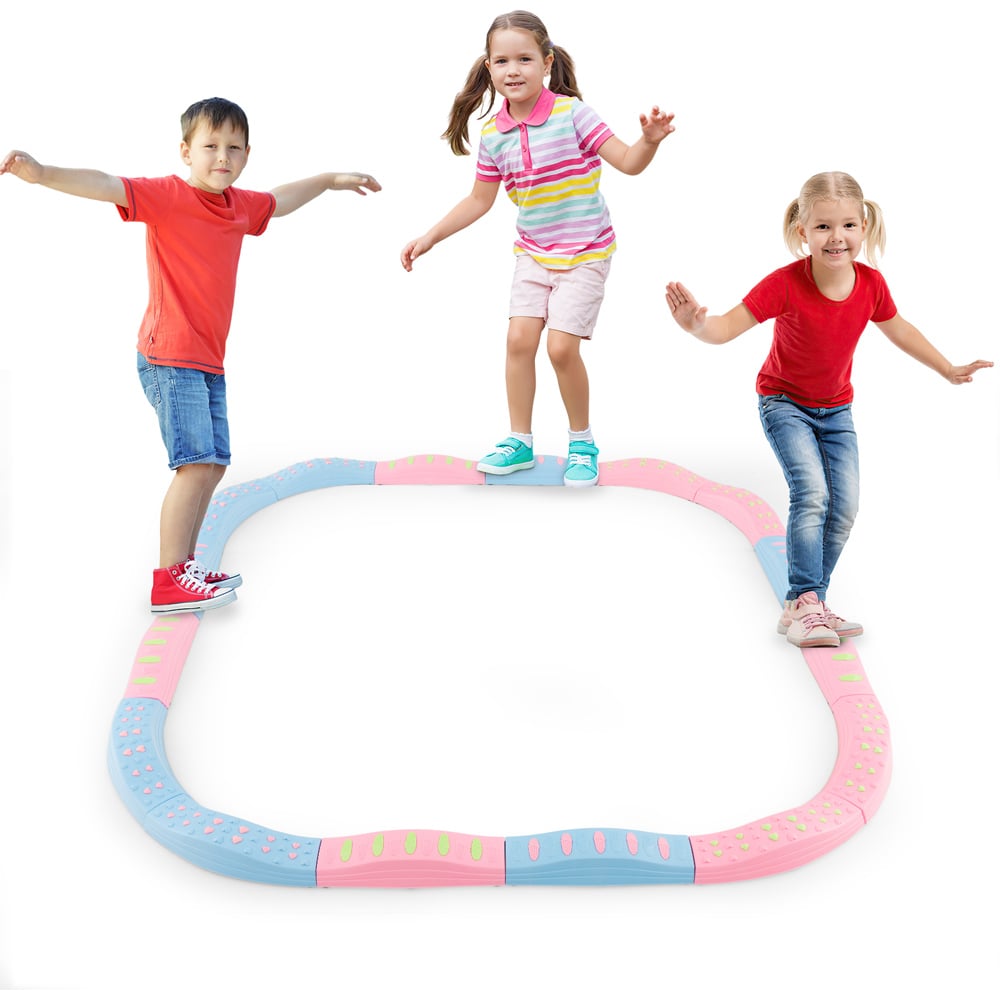 Costway Macaron Pink Balance Beams 20 Piece Stepping Stones Playset Image 2
