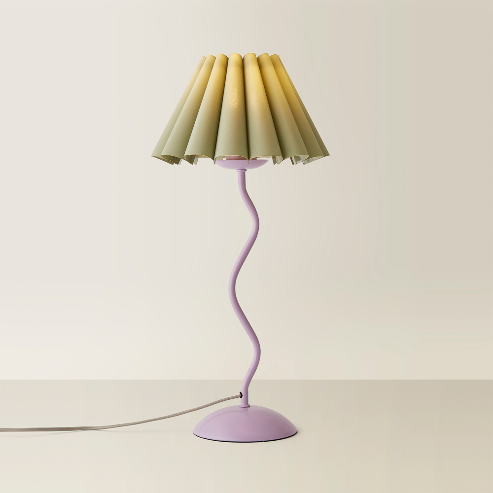 ValueLights Wiggle Sage and Pale Purple Pleated Scallop Shade Table Lamp and LED Bulb Image 5