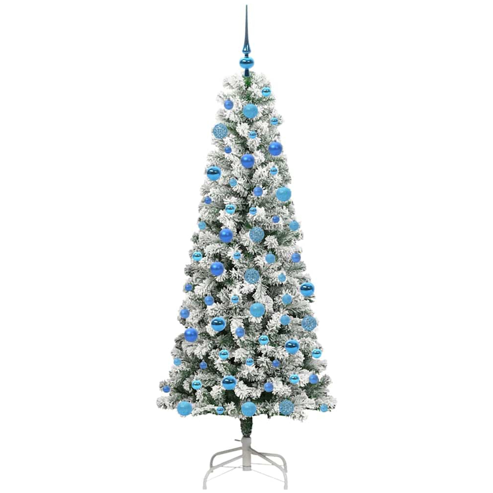 vidaXL Pre-Lit Warm White LED and Blue Baubles Snow Flocked Artificial Christmas Tree 6ft Image 4