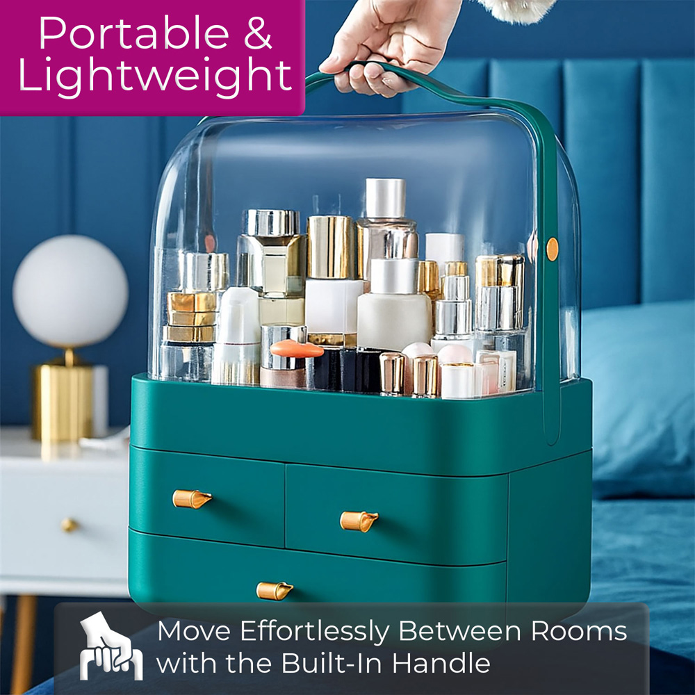 Neo 3 Drawer Green Acrylic Makeup Storage Organiser with Lid Image 7