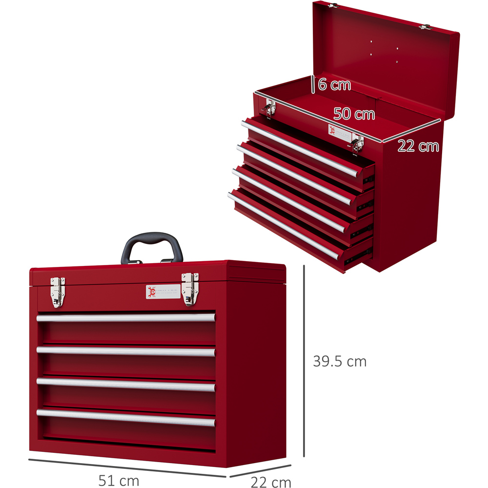 Durhand 4 Drawer Red Lockable Metal Tool Chest Image 7