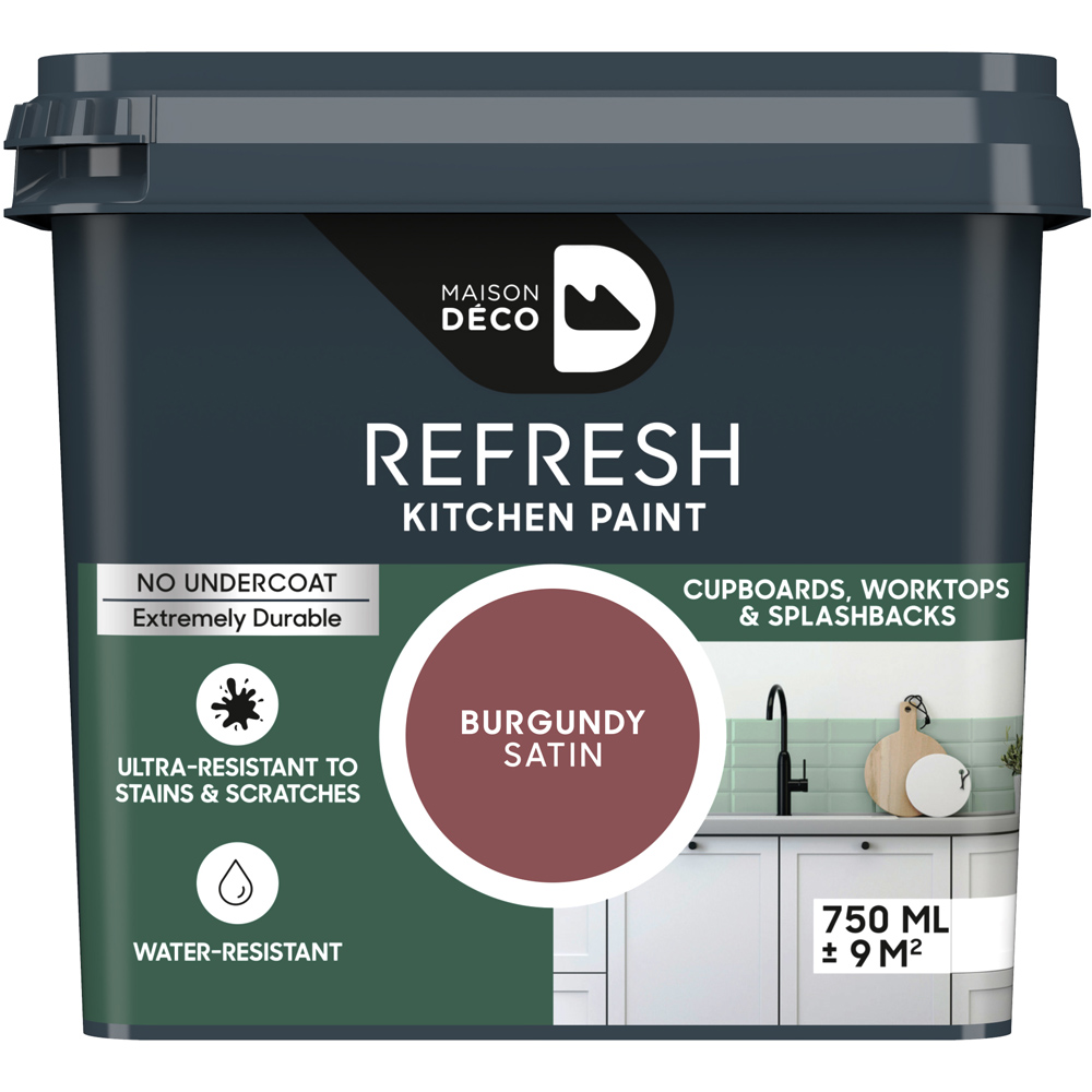 Maison Deco Refresh Kitchen Cupboards and Surfaces Burgundy Satin Paint 750ml Image 2