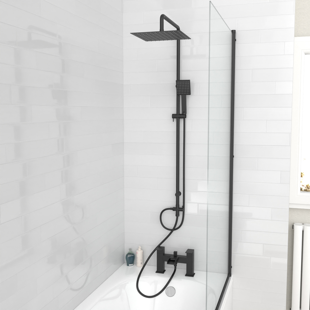 Nes Home Kenton Waterfall Matte Black Square Shower Mixer Tap and Riser Rail Kit with Handset Image 2