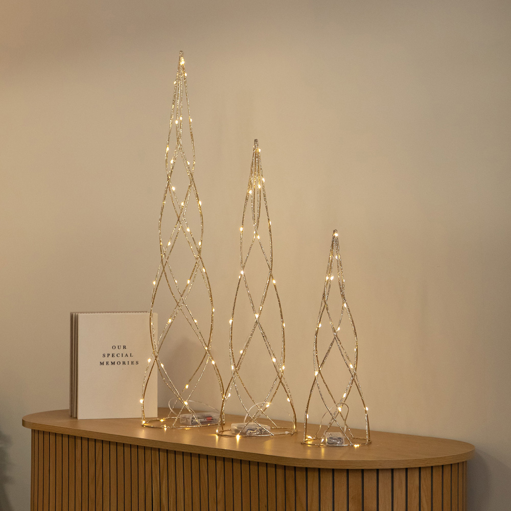 Samuel Alexander 90 Warm White LED Gold Spiral Christmas Tree with Timer Set of 3 Image 7