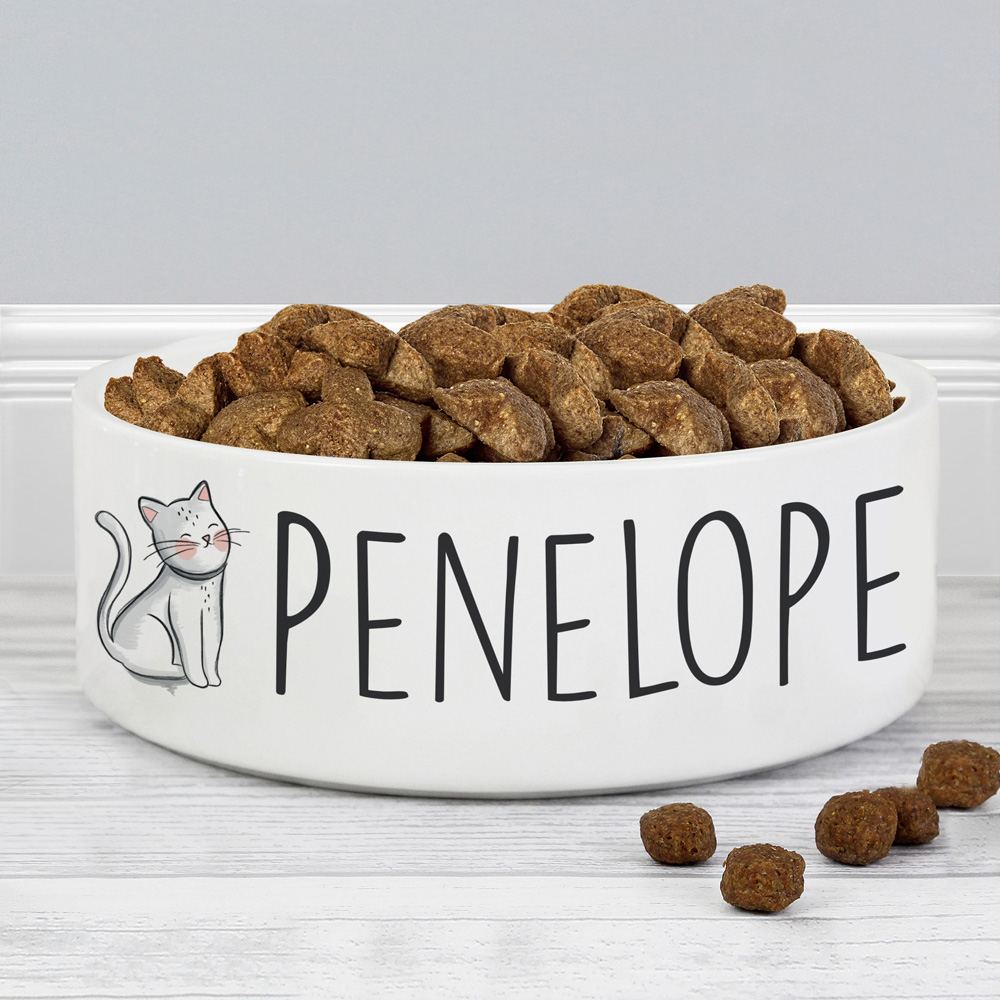 Personalised Memento Scribble Cat Medium Pet Bowl 14cm Image 3