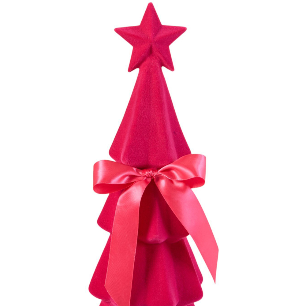 Flocked Christmas Tree with Bow Fuschia Image 3