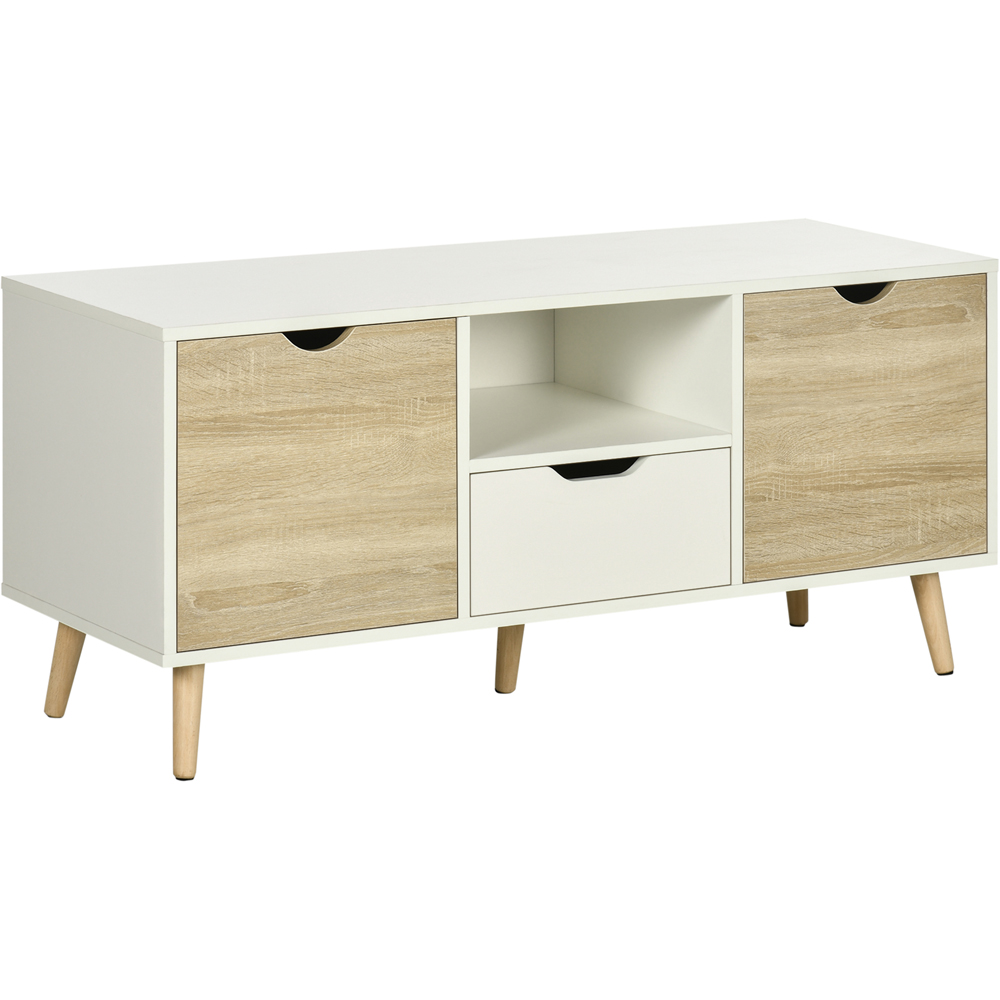 Portland 2 Door Single Drawer Natural and White TV Cabinet Image 2