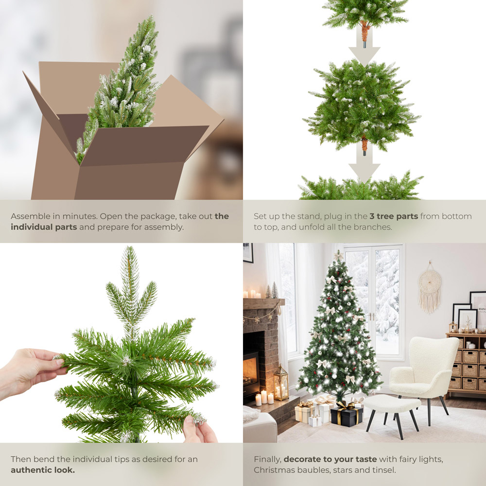 tectake Blitzen Frosted Tips Green Artificial Christmas Tree with Stand 6ft Image 4