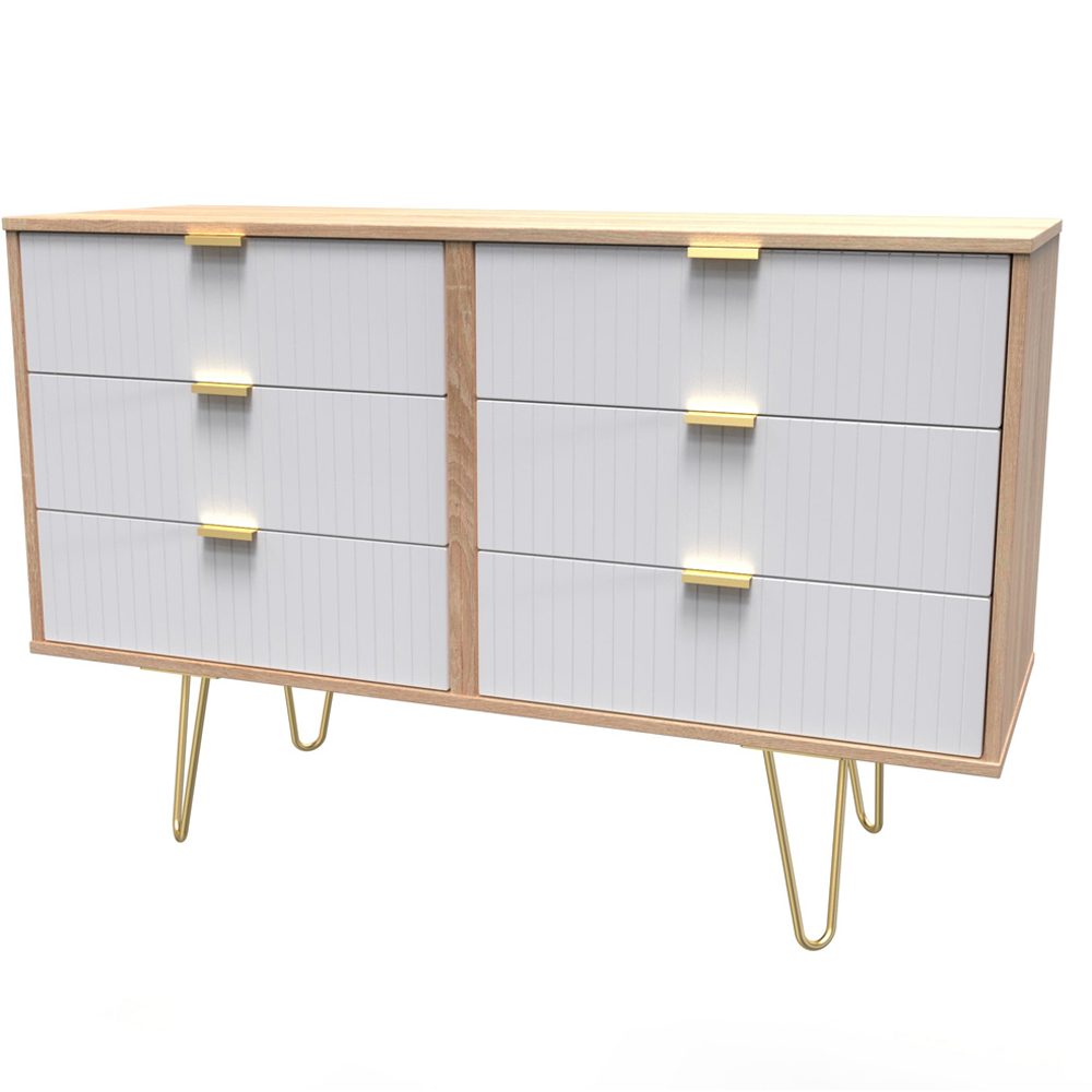 Crowndale 6 Drawer White Matt and Bardolino Oak Wide Chest of Drawers