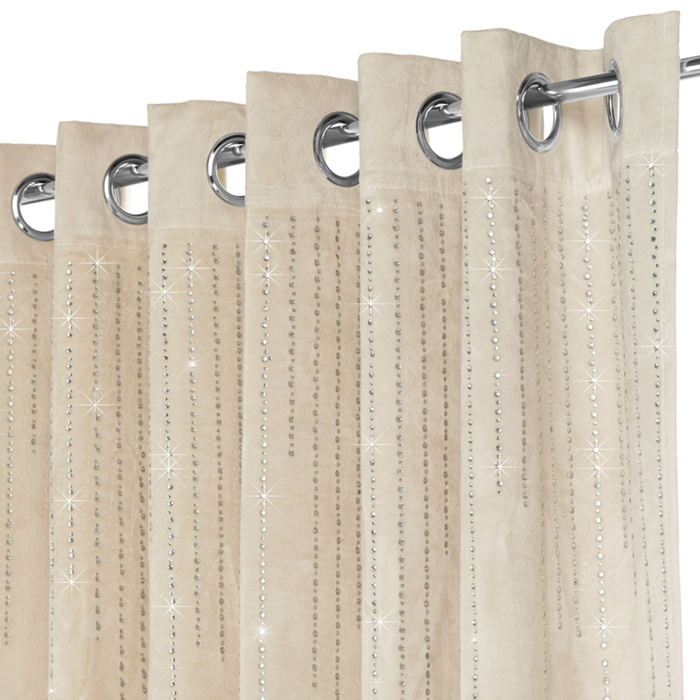 Alan Symonds Cream Cascading Diamante Studs Velvet Blackout Ring Top Eyelet Curtains 168 x 229cm Image 2