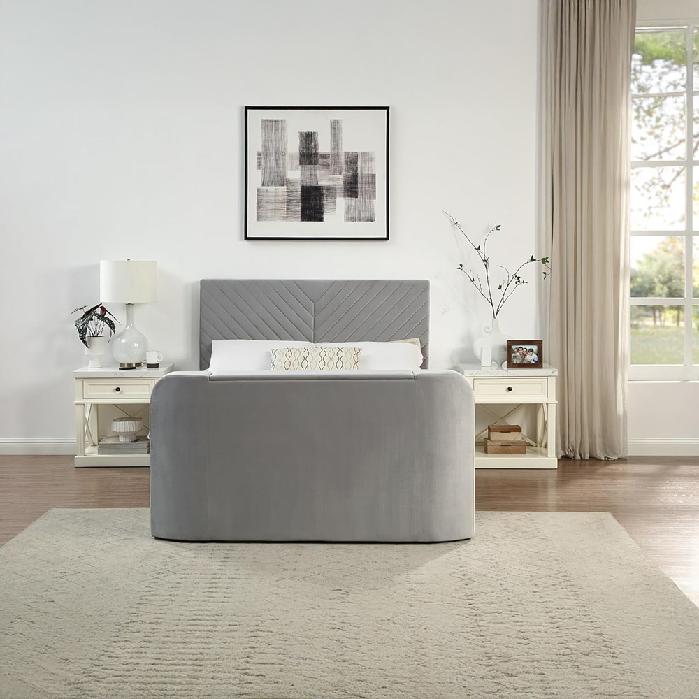Home Treats King Size Grey Velvet Ottoman TV Bed Image 5