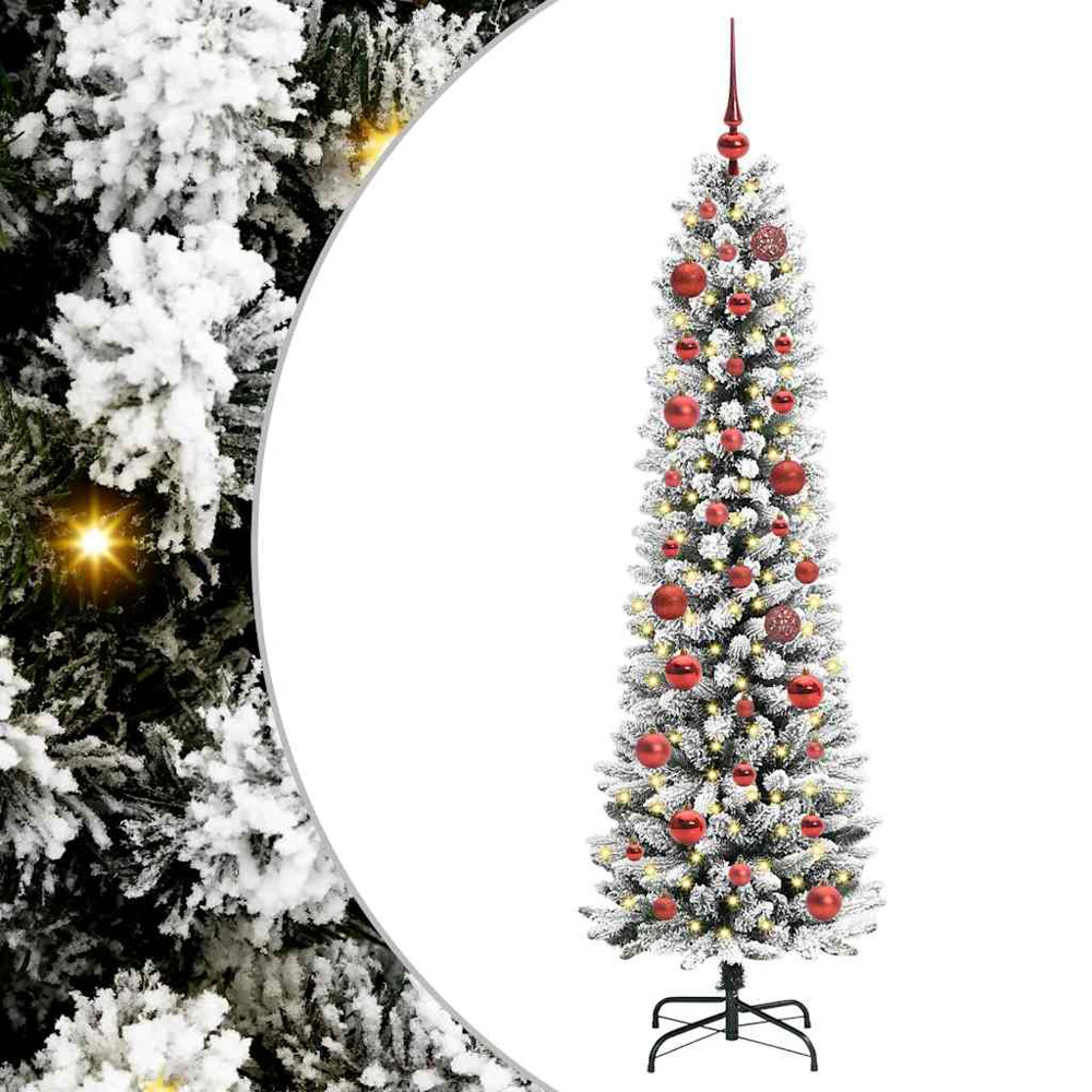 vidaXL Pre-Lit Warm White LED and Red Baubles White Artificial Christmas Tree with Stand 5ft Image 2
