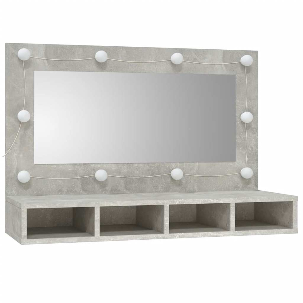 vidaXL 4 Shelf Concrete Grey Wall Mounted Mirrored Cabinet with LED Image 2