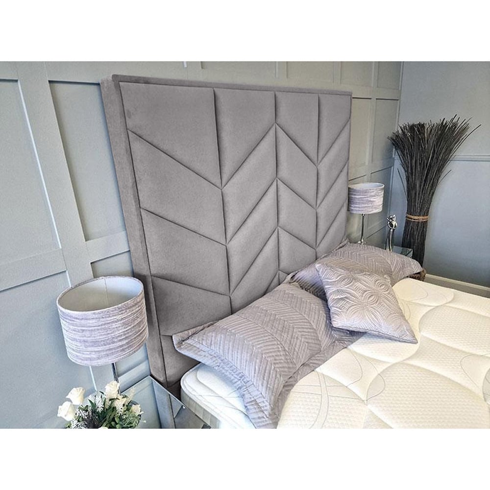 Eleganza Home Alino Double Silver Plush Velvet TV Bed Frame Image 2