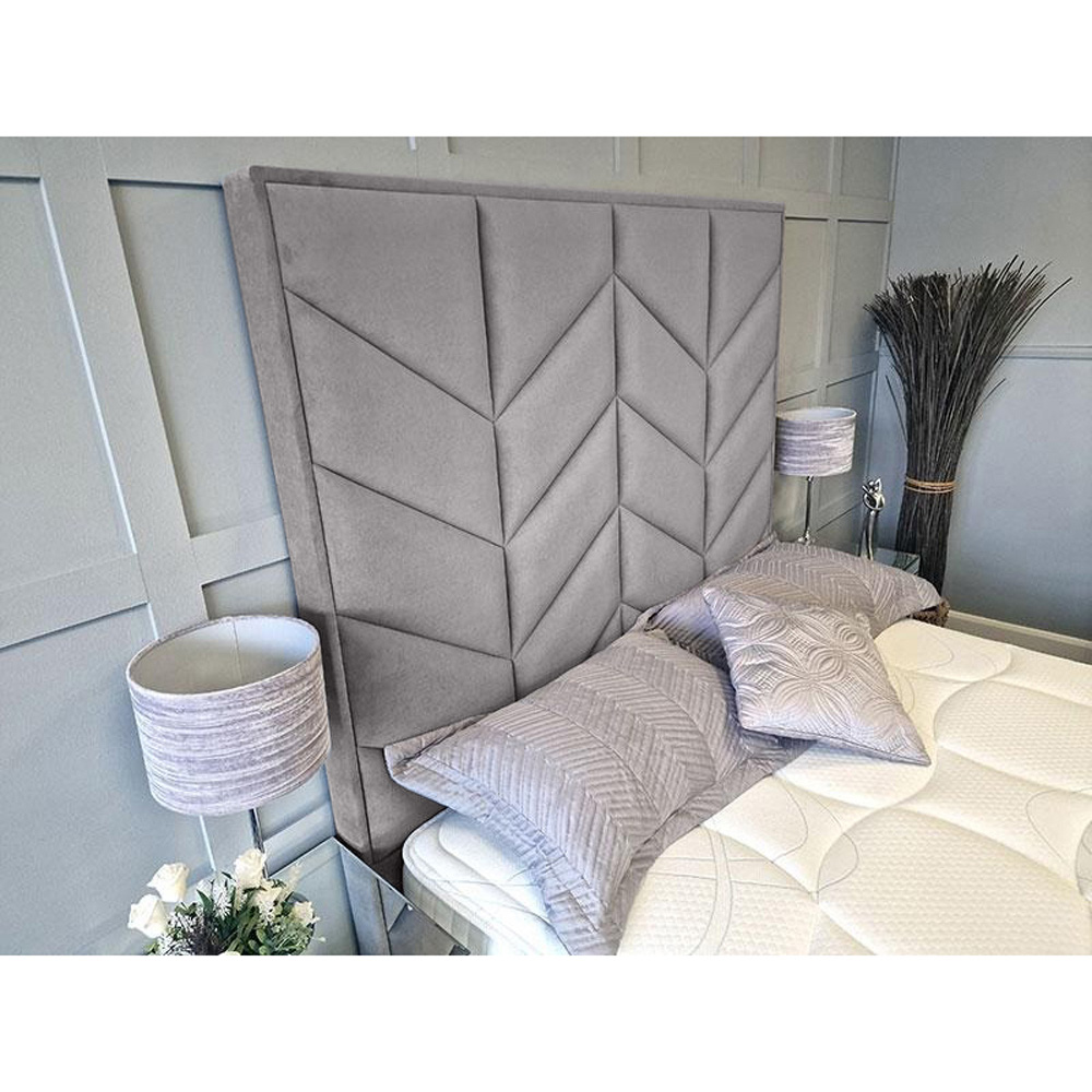 Eleganza Home Alino King Size Silver Plush Velvet TV Bed Frame Image 2