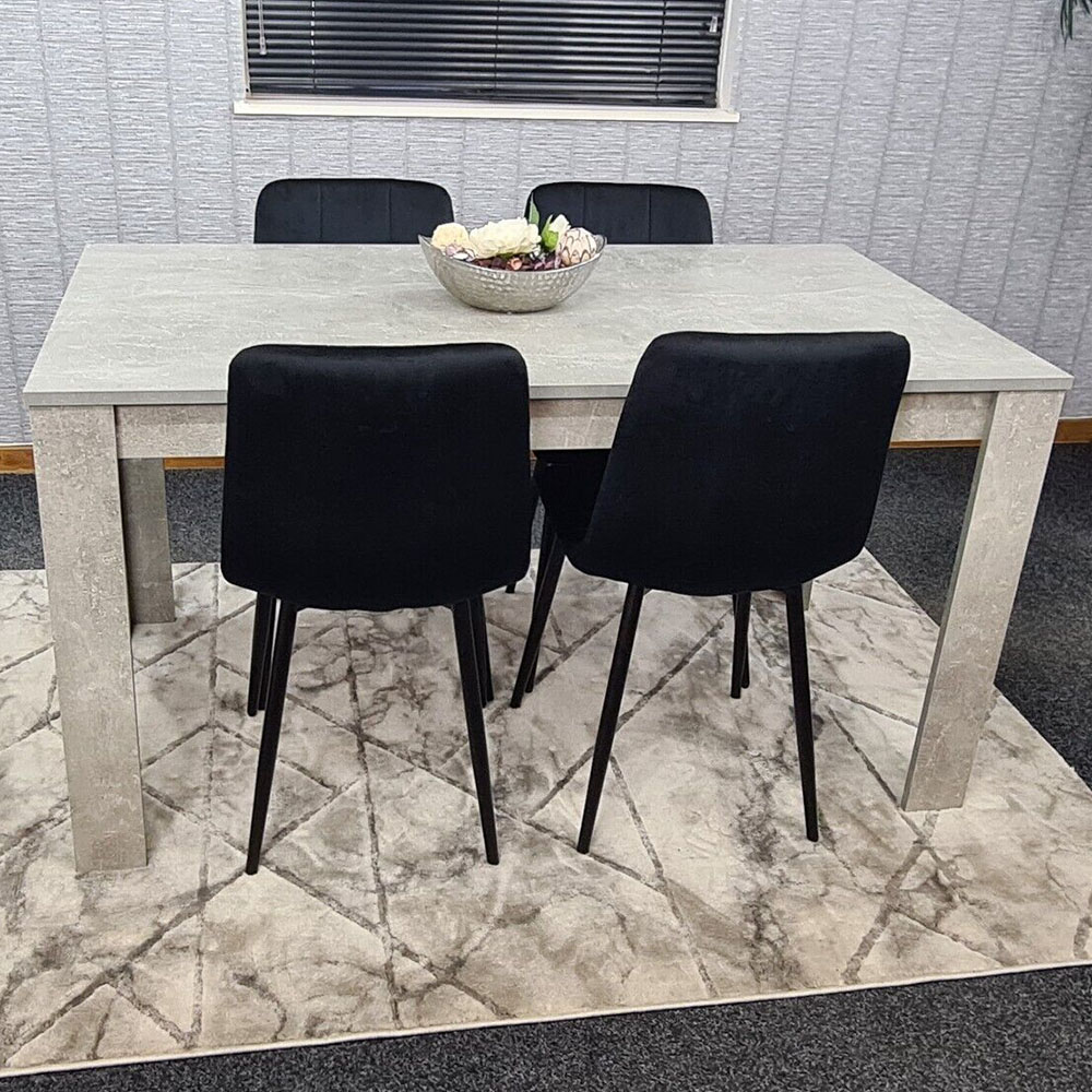 Portland Velvet 4 Seater Dining Set Stone Grey and Black Image 1