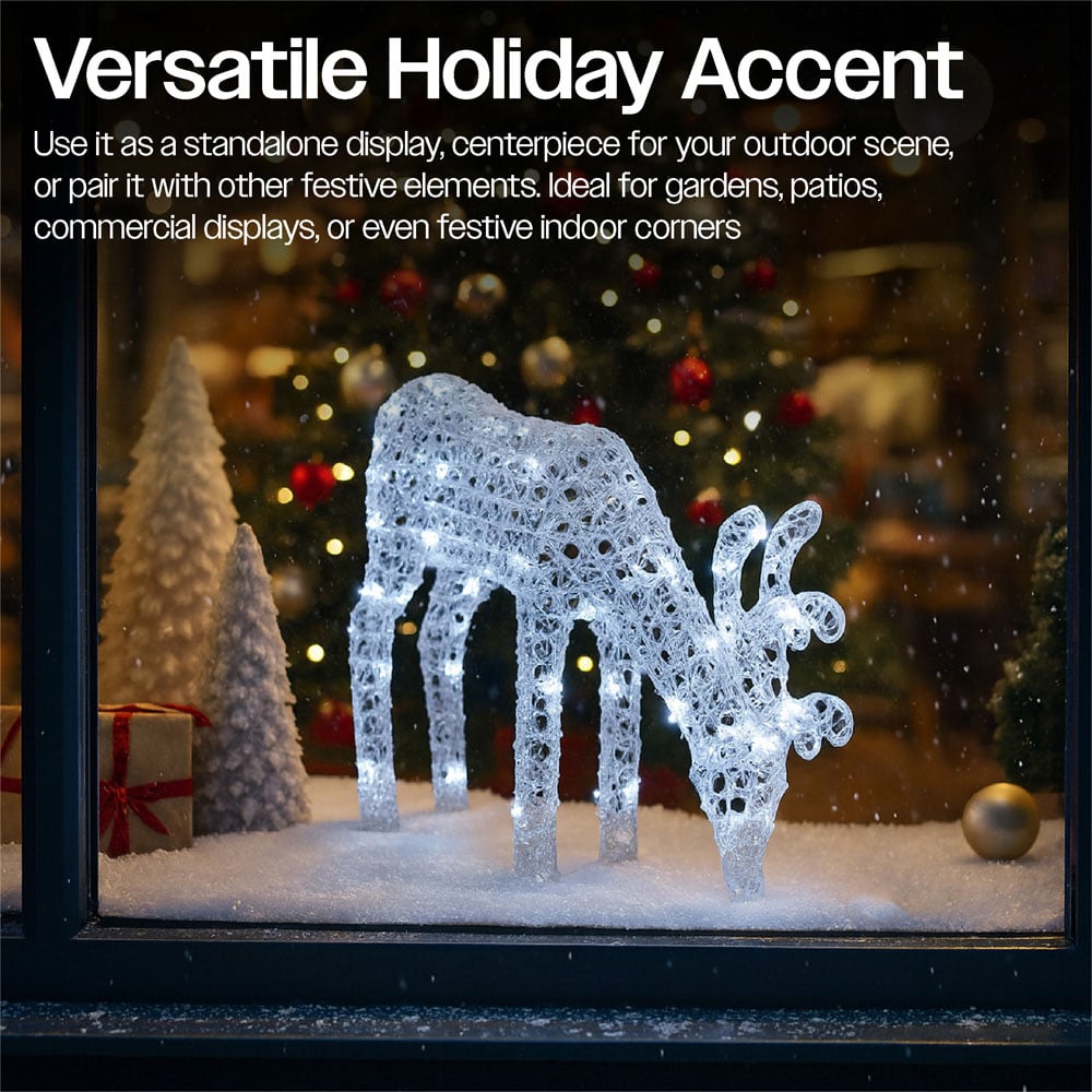 Xmas Haus Silver 60 White LED Head Down Deer Christmas Decoration 2ft Image 6