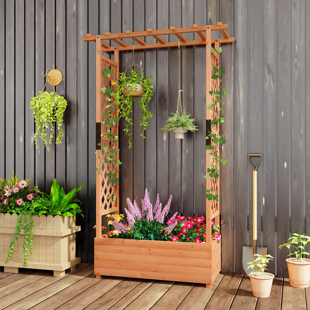 Costway Orange Raised Bed Planter Box with Trellis Image 2