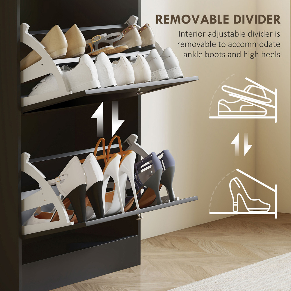 Portland 3 Flip Drawer Black Narrow Shoe Cabinet Image 6