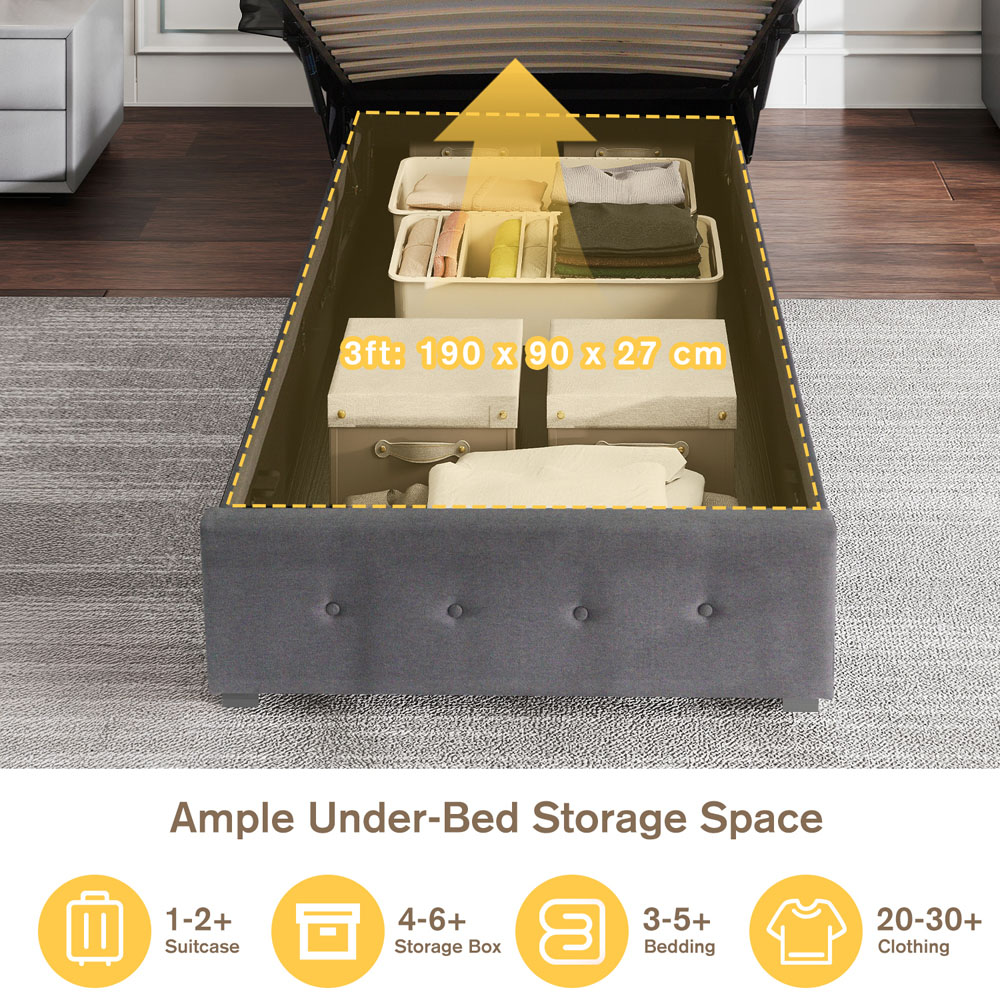 Brooklyn Single Grey Fabric Gaslift Ottoman Storage Bed Image 6