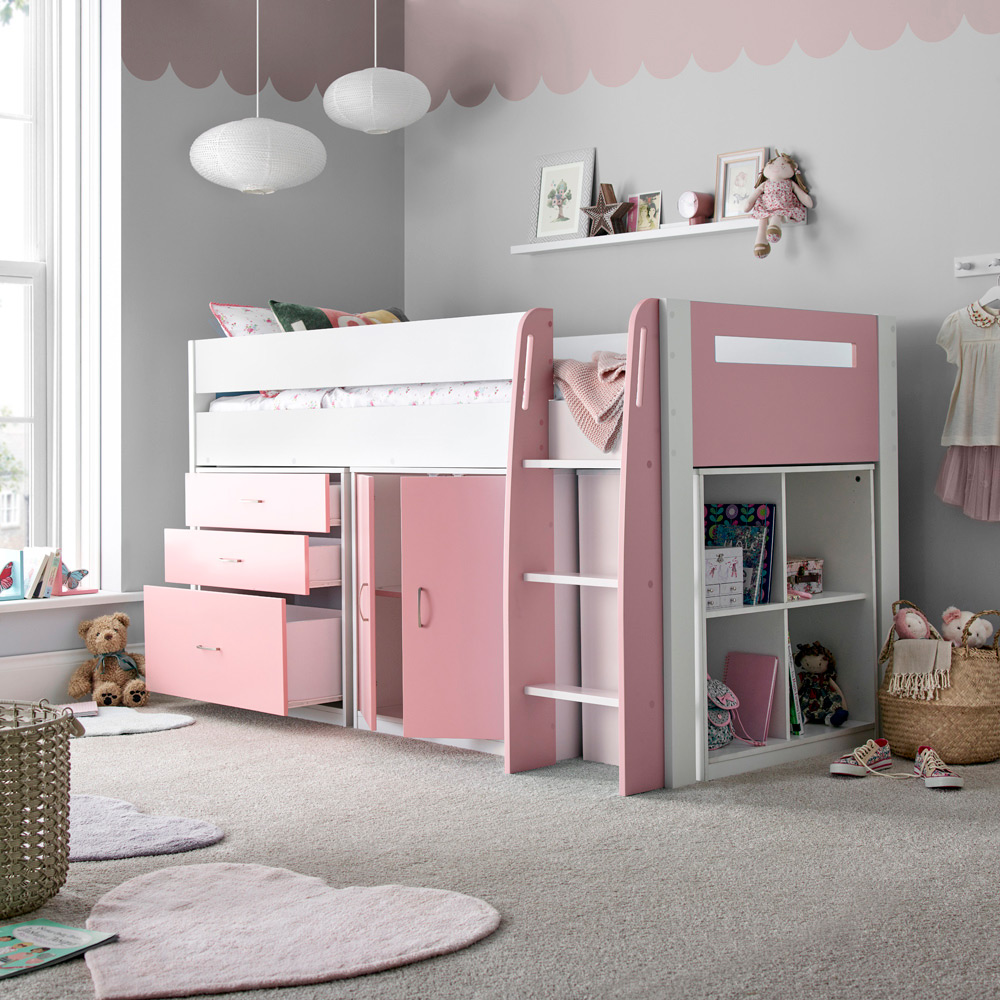 Bedmaster Lacy Pink Storage Mid Sleeper with Orthopaedic Mattress Image 9