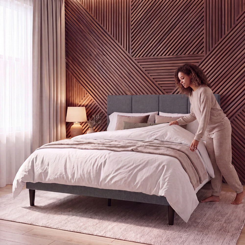 VIDA DESIGNS Velmora Double Dark Grey Linen Fabric Bed with Memory Foam Bonnell Spring Mattress Image 3