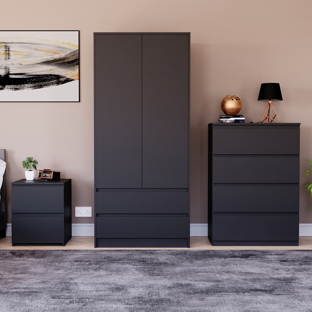 Vida Designs Denver Black 3 Piece Bedroom Furniture Set Image 1