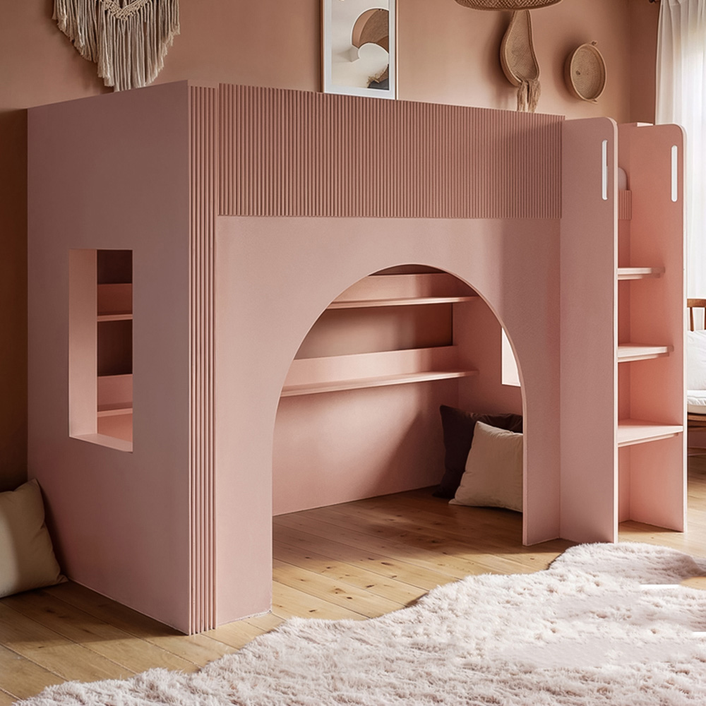 Flair Kaska Single Pink Ribbed Panel Mid Sleeper Bed Image 1