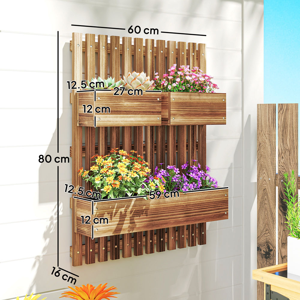 Outsunny Wooden Wall-Mounted Garden Trellis with 3 Movable Planter Boxes Image 8