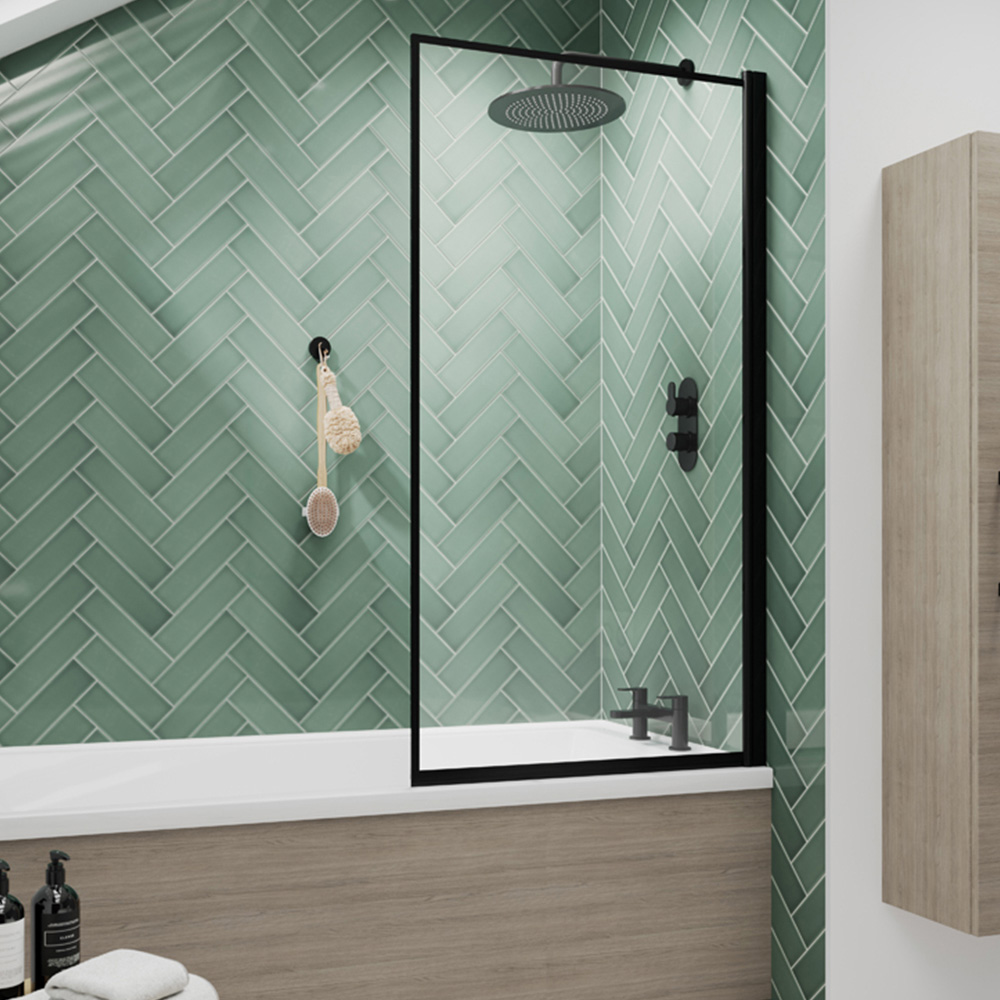 nuie Matt Black Outer Framed Bath Screen 785mm Image 2