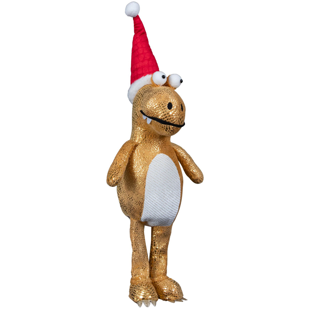Samuel Alexander Standing Gold Plush Tyrone-Rex Dino with Santa Hat Christmas Decoration 45cm Image 1