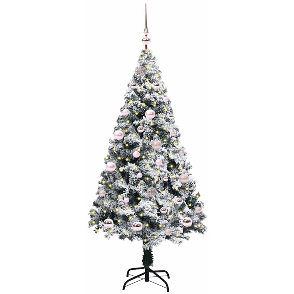 vidaXL Pre-Lit Pink Baubles White Artificial Christmas Tree 5ft Image 1