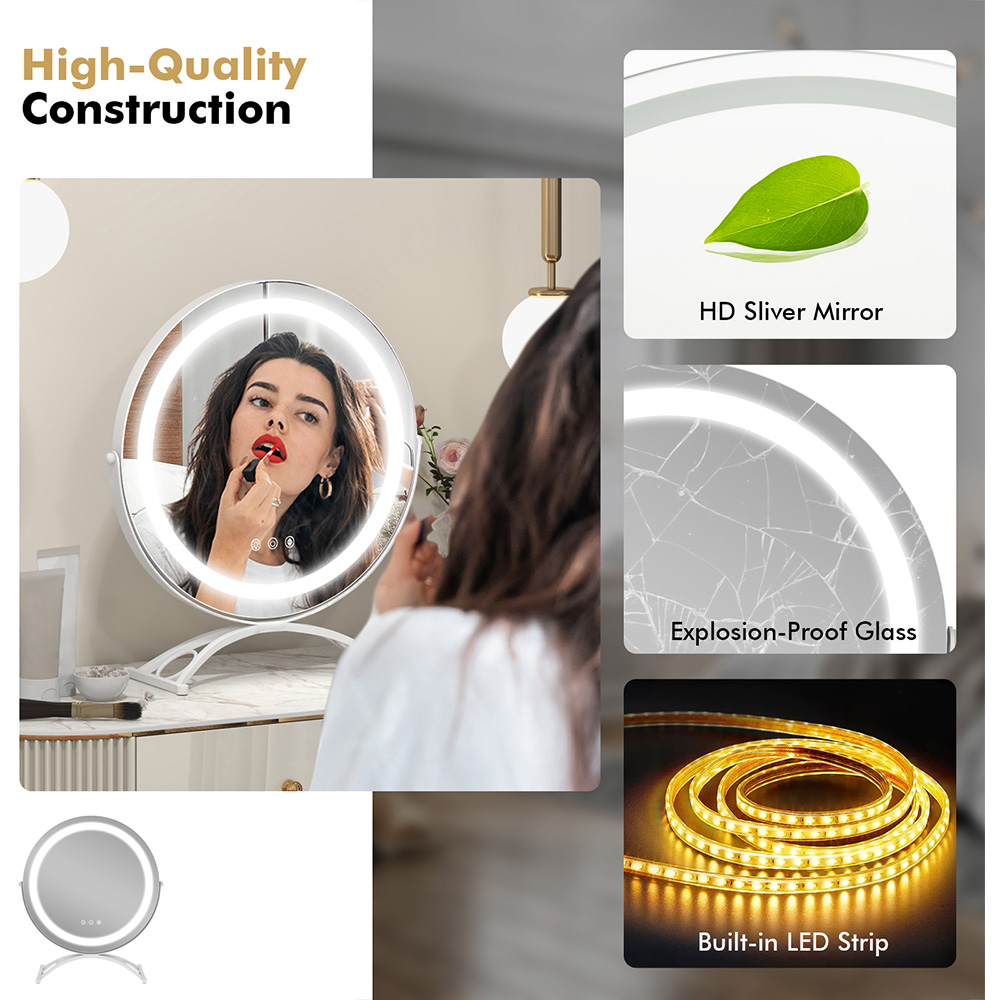 Costway White LED Light Touch Screen Makeup Vanity Round Mirror Image 8