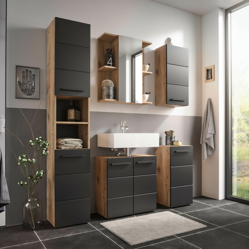 Julian Bowen Vista Single Door Black and Viking Oak Tall Wall Storage Unit Image 6