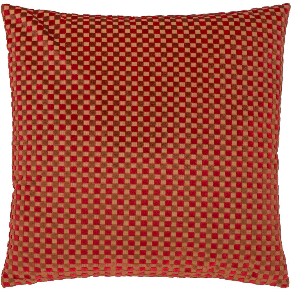 Furn Christmas Maroon Checkered Velvet Cushion 45 x 45cm Image 1