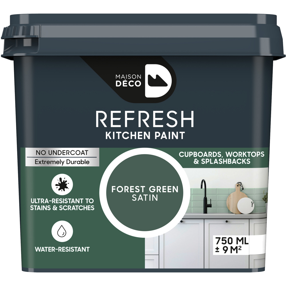 Maison Deco Refresh Kitchen Cupboards and Surfaces Forest Green Satin Paint 750ml Image 2