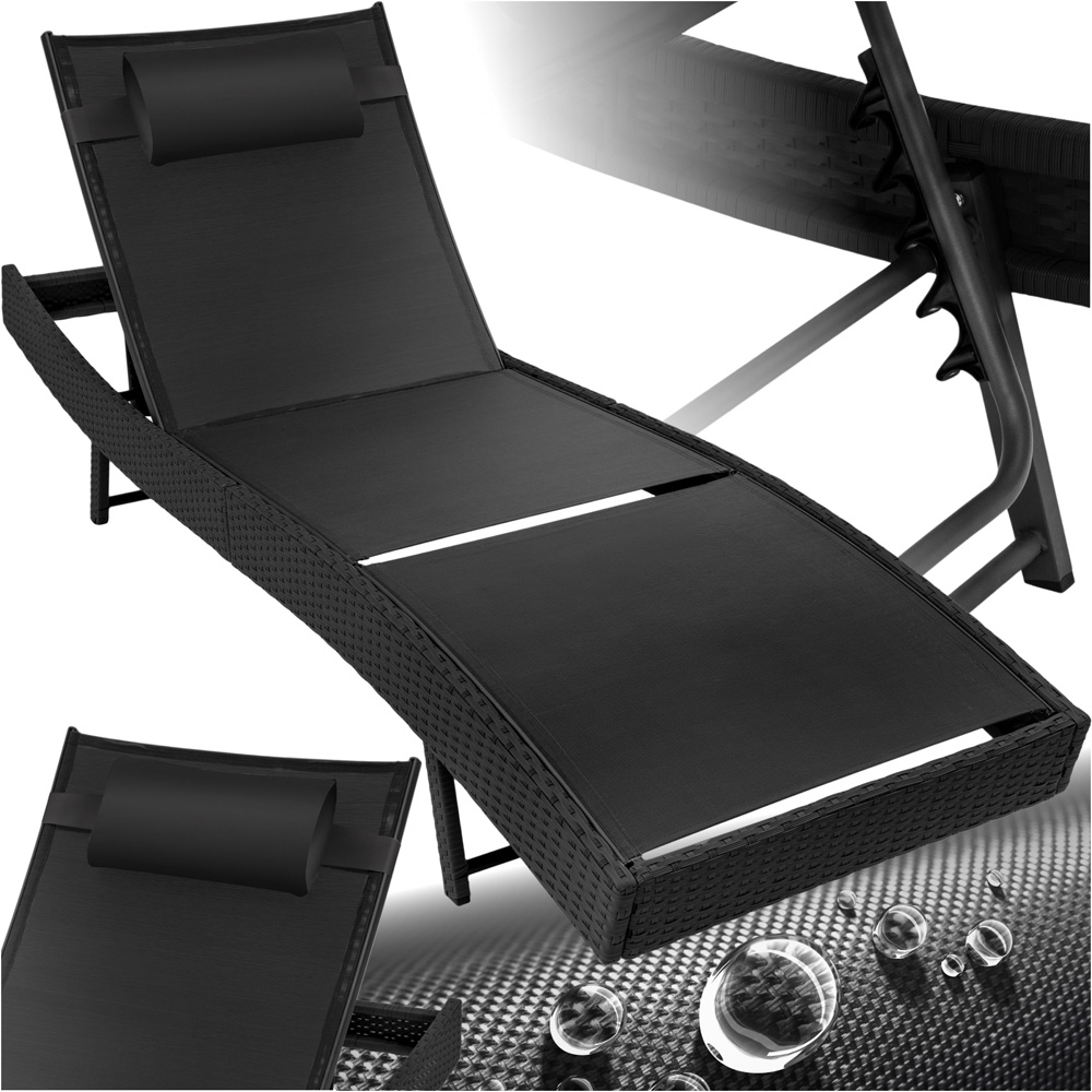 tectake Moana Black 6 Level Sun Lounger with Removable Pillow Image 2