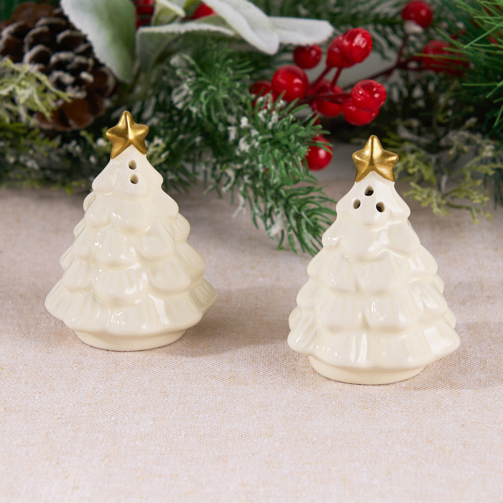 Christmas Tree Salt and Pepper Shaker Set White Image 4