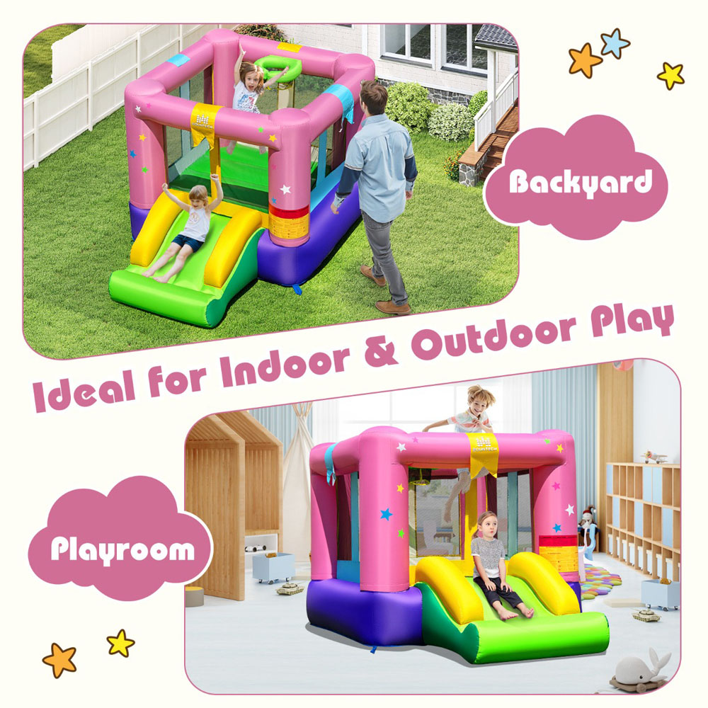 Costway Kids Inflatable Bounce House with Slide and Basketball Rim Play Set Image 6