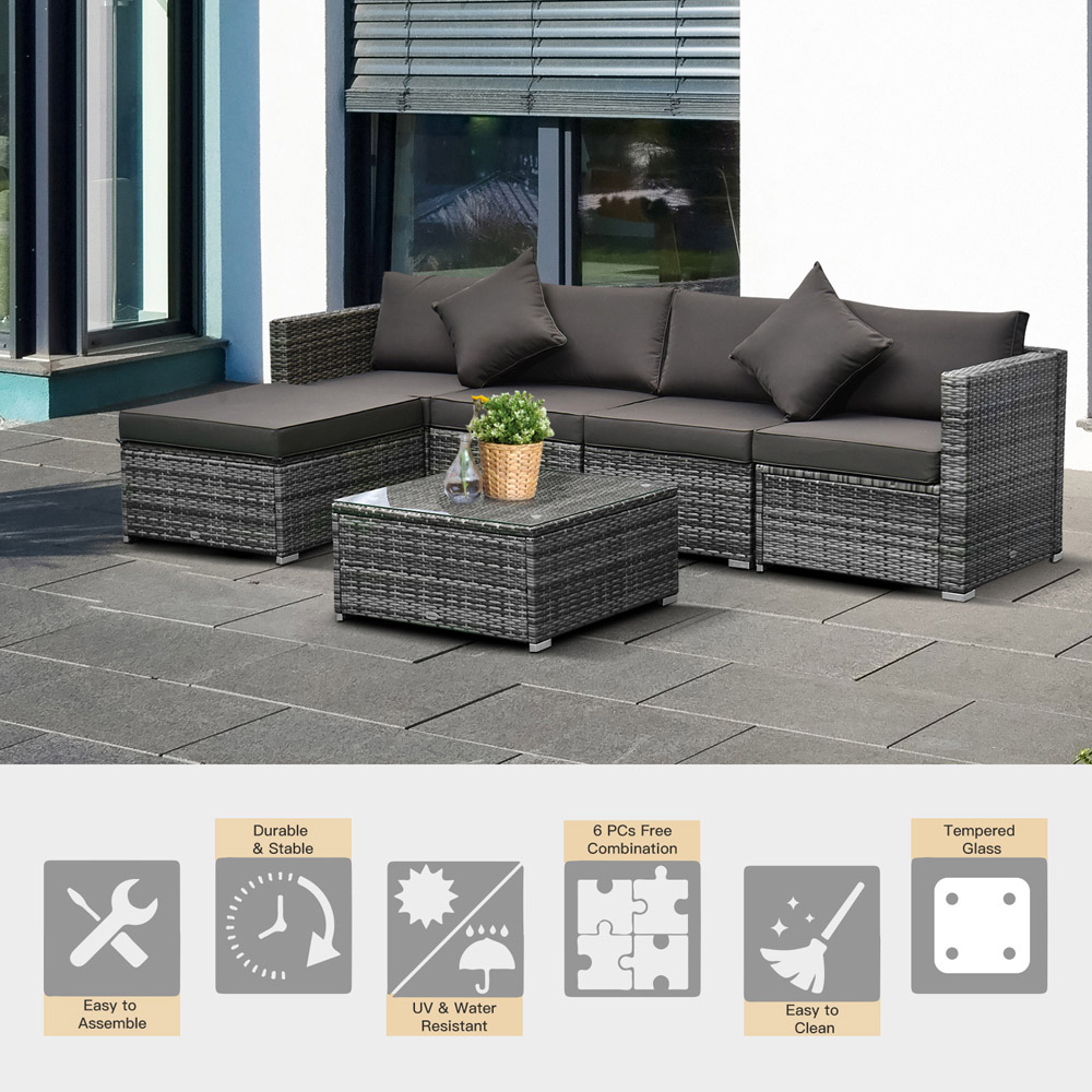 Outsunny 5 Seater Brown and Grey Rattan Lounge Set Image 4